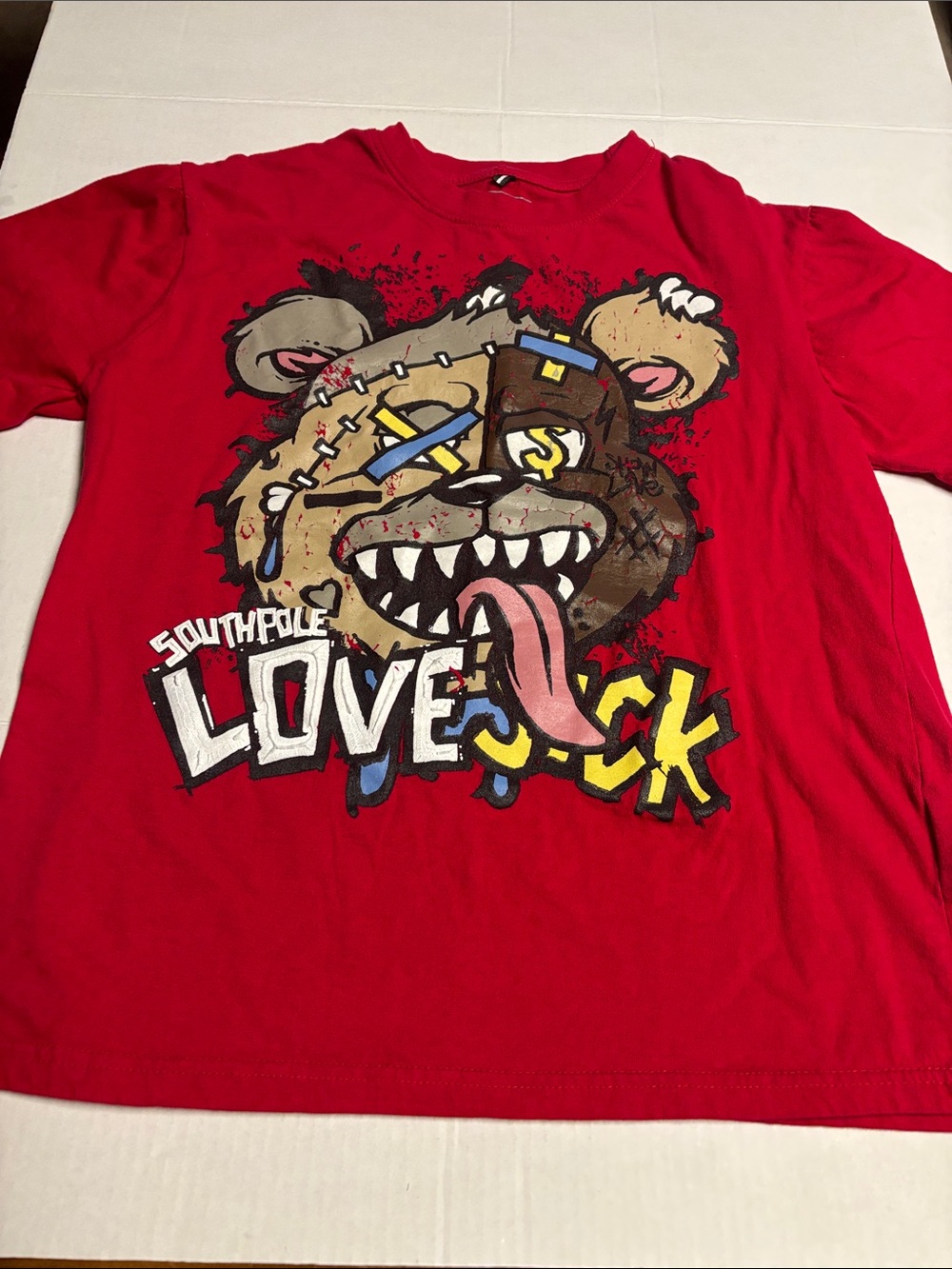 South Pole Red Boys' Graphic Tee with Bear 'Love Sick' Artwork